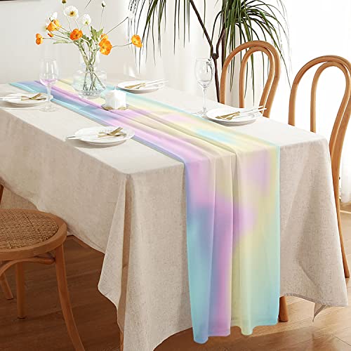 Lsimeru Tischläufer Chiffon Bunt Regenbogen-Tischläufer Extra Lang Modern-Tischdeko Hochzeit Garten-Tischband Tisch Läufer von Lsimeru