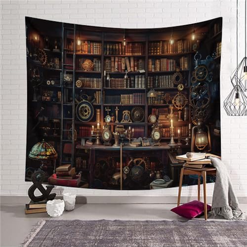 Lsimeru Vintage Bücherregal Wandteppich Zauberbuch Alte Bibliothek Wandbehang Psychedelic Trippy Retro Wandtucher Wandkunst für Wohnzimmer Schlafzimmer von Lsimeru