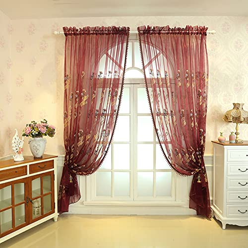 Lsimeru Vintage Gardine Transparent Barock Stickerei 2er Pack Luxus Vorhäng Lichtdurchlässig Blumen Muster Gardinen Schals mit Stangendurchzug,140x160 von Lsimeru