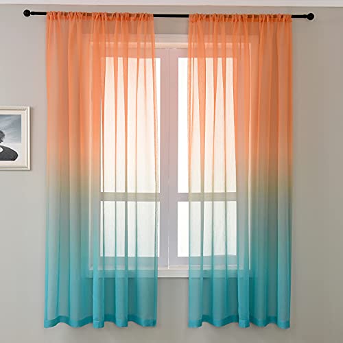 Lsimeru Voile Gardine Farbverlauf Orange Grau Leinenoptik Vorhang Halbtransparent Bunt 2er Set Sheer Gardinen Dekoschal Fensterschal für Kinderzimmer Wohnzimmer Schlafzimmer,132x183 von Lsimeru