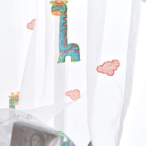Lsimeru Voile Vorhänge Jungen Mädchen Kinder Transparent Kräuselband Giraffe Muster 2er Set Gardine Durchsichtig Dekoschal Schlafzimmer 140x225 von Lsimeru