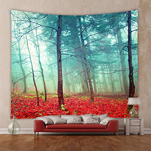 Lsimeru Wald Nebel Wandteppich Dunkel 150x130 Natur Landschaft Wandbehang Psychedelic Dschungel Wandtuch Tapestry Wandkunst Wohnzimmer Schlafzimmer Deko von Lsimeru