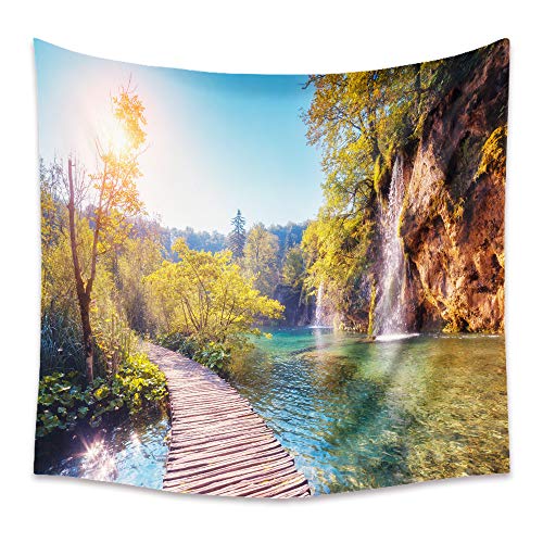 Lsimeru Wald Wasserfall Wandteppich Berge 150x130 Wandtücher Natur Landschaft Seewasser Wandbehang Baum Tree Wandtuch Tapestry Schlafzimmer Wohnzimmer Deko von Lsimeru