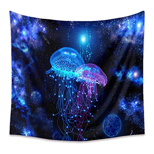 Lsimeru Wandteppich Psychedelic Leuchtende Quallen 150x130 Nacht Wandbehang Dunkel Animal Wandtuch Tapestry Wandkunst Wandtücher Schlafzimmer Deko von Lsimeru
