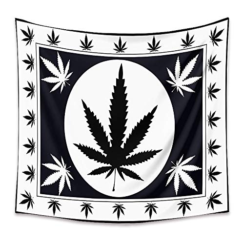 Lsimeru Wandteppich Wandtuch Weed Blatt Schwarz Weiß Wandbehang Abstrakte Kunst Art Wandtücher Tapestry Wandkunst 150x200 von Lsimeru