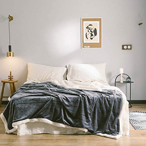 Lsimeru Zweiseitig Kuscheldecke Fleecedecke Flauschig Grau 150x200 Sherpa Fleece Dicke Qualität Doppelpack Lammfelloptik Weich Wohndecke Lammfelldecke Sofadecke von Lsimeru