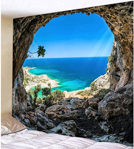 Lsimeru Natur Landschaft Wandteppich Meer Strand 150x200 Höhle Bergsee Berglandschaft Wandbehang Psychedelic Beach Wandtuch Tapestry Wandkunst Schlafzimmer von Lsimeru