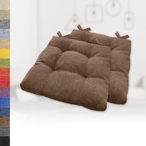 Lsjoaw 2er Set Sitzkissen 30x30x6cm Gemütliche Stuhlkissen mit Bindebänder Polster Auflage Sitzpolster Stuhlauflage Sitzpolster für Gartenstuhl Küche oder Esszimmer Quadrat Leinenimitat Braun von Lsjoaw