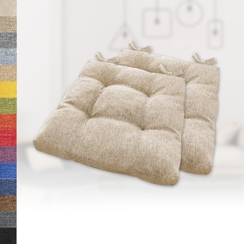 Lsjoaw 2er Set Sitzkissen 30x30x6cm Gemütliche Stuhlkissen mit Bindebänder Polster Auflage Sitzpolster Stuhlauflage Sitzpolster für Gartenstuhl Küche oder Esszimmer Quadrat Leinenimitat Kamel von Lsjoaw