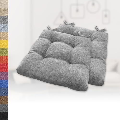 Lsjoaw 2er Set Sitzkissen 30x30x6cm Gemütliche Stuhlkissen mit Bindebänder Polster Auflage Sitzpolster Stuhlauflage Sitzpolster für Gartenstuhl Küche oder Esszimmer Quadrat Leinenimitat Grau von Lsjoaw
