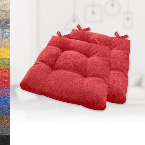 Lsjoaw 2er Set Sitzkissen 30x30x6cm Gemütliche Stuhlkissen mit Bindebänder Polster Auflage Sitzpolster Stuhlauflage Sitzpolster für Gartenstuhl Küche oder Esszimmer Quadrat Leinenimitat Rot von Lsjoaw