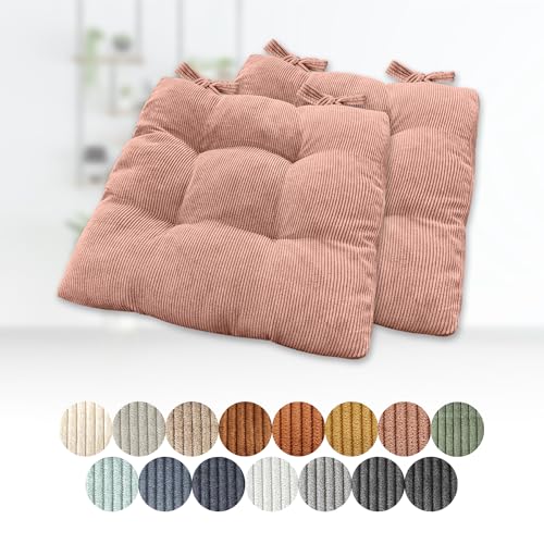 Lsjoaw 2er Set Sitzkissen 30x30x6cm Polster Auflage Gemütliche Stuhlkissen mit Bindebänder Sitzpolster Stuhlauflage Sitzpolster für Gartenstuhl Küche oder Esszimmer Quadrat Cordstoff Rosa von Lsjoaw