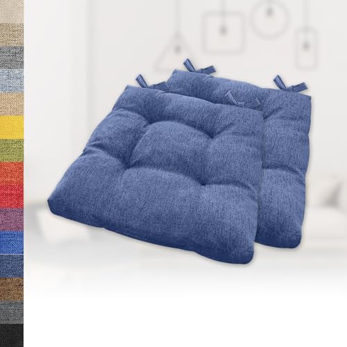 Lsjoaw 2er Set Sitzkissen 30x30x8cm Gemütliche Stuhlkissen mit Bindebänder Polster Auflage Sitzpolster Stuhlauflage Sitzpolster für Gartenstuhl Küche oder Esszimmer Quadrat Leinenimitat Blau von Lsjoaw