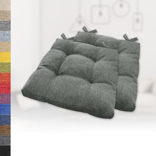 Lsjoaw 2er Set Sitzkissen 35x35x6cm Gemütliche Stuhlkissen mit Bindebänder Polster Auflage Sitzpolster Stuhlauflage Sitzpolster für Gartenstuhl Küche oder Esszimmer Quadrat Leinenimitat Grau GrüN von Lsjoaw