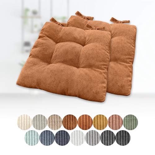 Lsjoaw 2er Set Sitzkissen 35x35x6cm Polster Auflage Gemütliche Stuhlkissen mit Bindebänder Sitzpolster Stuhlauflage Sitzpolster für Gartenstuhl Küche oder Esszimmer Quadrat Cordstoff Dunkelorange von Lsjoaw