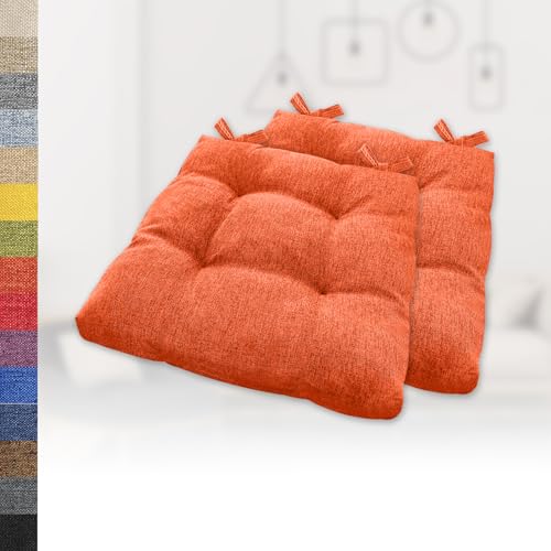 Lsjoaw 2er Set Sitzkissen 40x40x6cm Gemütliche Stuhlkissen mit Bindebänder Polster Auflage Sitzpolster Stuhlauflage Sitzpolster für Gartenstuhl Küche oder Esszimmer Quadrat Leinenimitat Rot Orange von Lsjoaw