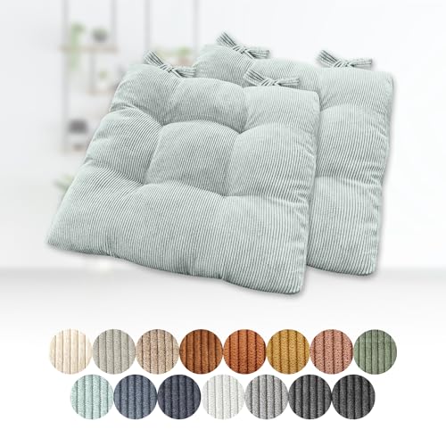 Lsjoaw 2er Set Sitzkissen 40x40x6cm Polster Auflage Gemütliche Stuhlkissen mit Bindebänder Sitzpolster Stuhlauflage Sitzpolster für Gartenstuhl Küche oder Esszimmer Quadrat Cordstoff MintgrüN von Lsjoaw