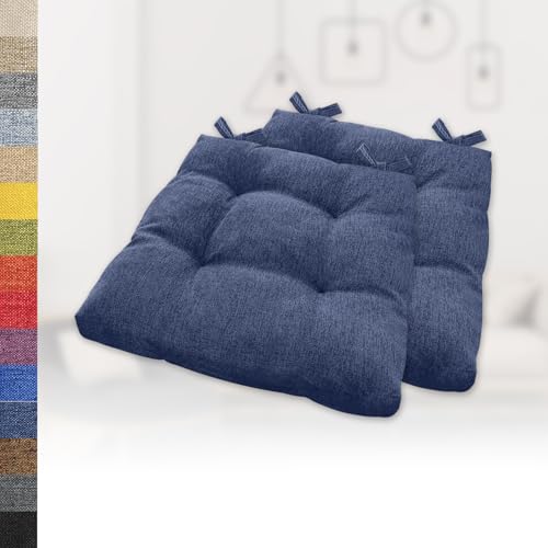 Lsjoaw 2er Set Sitzkissen 50x50x6cm Gemütliche Stuhlkissen mit Bindebänder Polster Auflage Sitzpolster Stuhlauflage Sitzpolster für Gartenstuhl Küche oder Esszimmer Quadrat Leinenimitat Dunkelblau von Lsjoaw