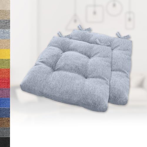 Lsjoaw 2er Set Sitzkissen 70x70x8cm Gemütliche Stuhlkissen mit Bindebänder Polster Auflage Sitzpolster Stuhlauflage Sitzpolster für Gartenstuhl Küche oder Esszimmer Quadrat Leinenimitat Himmelblau von Lsjoaw