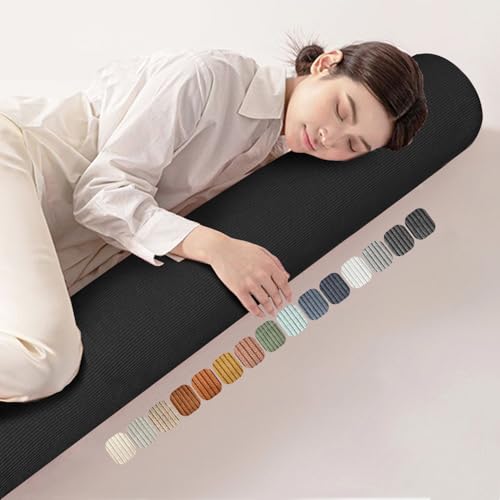 Lsjoaw Seitenschläferkissen 120x18x18cm Cordstoff+35DSchwamm Langes Kissen Body Pillow Körperkissen Rundes Ganzkörperkissen Stützkissen Erwachsene Kinder Umstandskissen Schwarz von Lsjoaw
