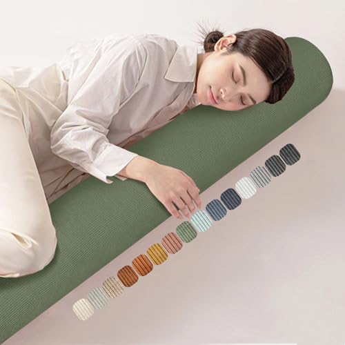 Lsjoaw Seitenschläferkissen 50x20x20cm Cordstoff+35DSchwamm Langes Kissen Body Pillow Körperkissen Rundes Ganzkörperkissen Stützkissen Erwachsene Kinder Umstandskissen GrüN von Lsjoaw