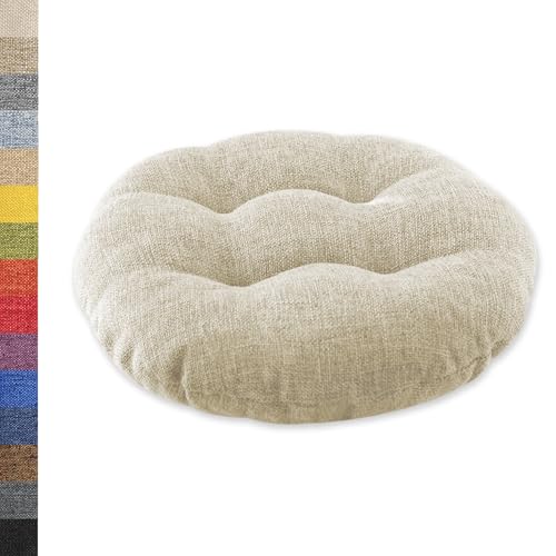 Lsjoaw Sitzkissen Rund 40cm 1 Stück Bodenkissen Rund Sitzpolster Stuhlauflage Sitzpolster Stuhlkissen Polster Auflage für Wohnzimmer Büro Konferenzraum Leinenimitat (Cremefarben) von Lsjoaw