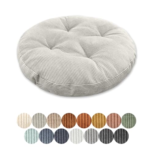 Lsjoaw Sitzkissen Rund Dicke 6cm 1 Stück Bodenkissen Rund Sitzpolster Stuhlauflage Sitzpolster Stuhlkissen Polster Auflage für Wohnzimmer Büro Konferenzraum Cordstoff （Cremefarben） 30cm von Lsjoaw