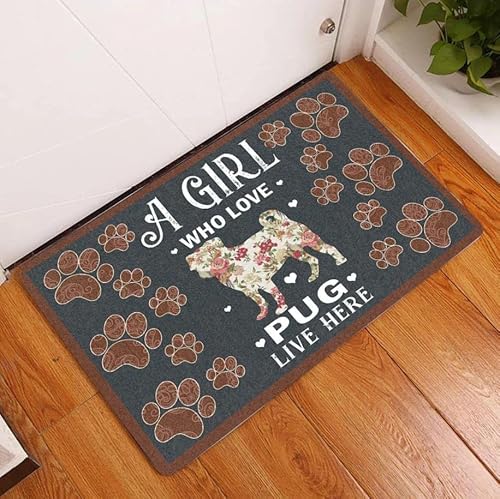 A Girly Pug Lover Lives Here Felpudo Alfombra suave y cómoda Alfombrillas de bienvenida antideslizantes para el hogar Cocina Bañera lavable Alfombrillas de ducha Decorativas 16 * 24in / 40 * 60cm von Lsjuee