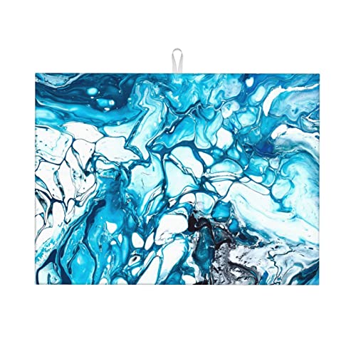 Abtropfmatte im blauen Marmor-Design für die Küchentheke, großes saugfähiges Abtropfgestell, super saugfähige Mikrofaser-Abtropfunterlage, 45,7 x 61 cm von Lsjuee