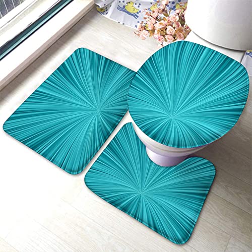 Badezimmerteppich-Set, 3-teilig, blaugrünes abstraktes Vortex-Design mit einfarbigem Kunstwerk zur Feuerwerksfeier, waschbare Badteppiche, rutschfest, mit Rückenpolster, Konturteppich und Toilettend von Lsjuee