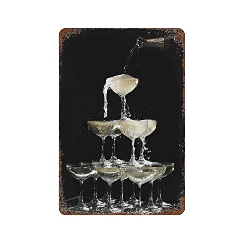 Blechschild aus Metall, Retro-Stil, Neuheit, Poster, Eisenmalerei, schwarzes Champagner-Blechschild, einzigartiger Champagner-Blechschild-Druck, schwarzer Champagner-Brunnen-Kunstdruck, Wanddekoration von Lsjuee