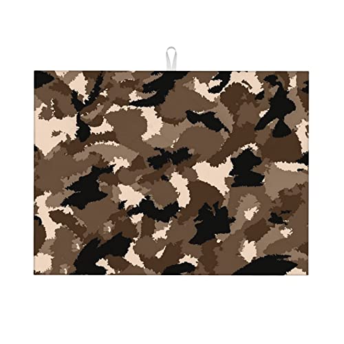 Geschirr-Abtropfmatte mit Camouflage-Muster für die Küchentheke, großes saugfähiges Abtropfgestell, super saugfähige Mikrofaser-Abtropfunterlage, 45,7 x 61 cm von Lsjuee