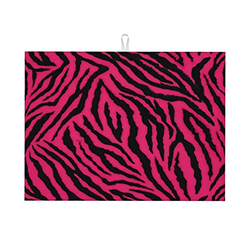 Geschirr-Abtropfmatte mit rosa-schwarzem Zebramuster für die Küchentheke, großes saugfähiges Abtropfgestell, super saugfähige Mikrofaser-Abtropfunterlage, 45,7 x 61 cm von Lsjuee