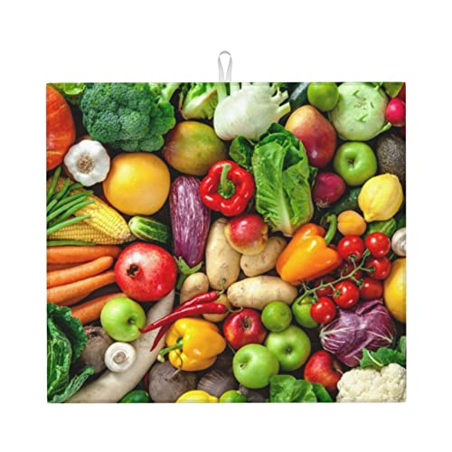 Geschirrabtropfmatte aus superfeiner Faser für die Küche, frisches Obst und Gemüse, bedruckte Geschirrabtropfunterlage (40,6 x 45,7 cm) von Lsjuee