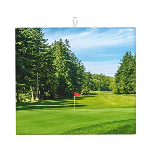 Golfplatz-Rasen-Premium-Geschirrtrocknungsmatte, Größe (40,6 x 45,7 cm), saugfähiger Stoff, Küchen-Trockenunterlage, wasserdicht, maschinenwaschbar, schnell trocknend, Esszimmer-Zubehör von Lsjuee