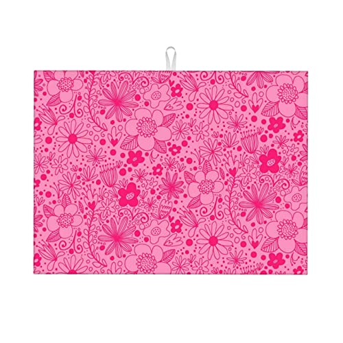 Große Geschirr-Abtropfmatte mit rosa Blumenmuster für Küchenarbeitsplatten, saugfähiges Abtropfgestell, super saugfähige Mikrofaser-Abtropfunterlage, 45,7 x 61 cm von Lsjuee