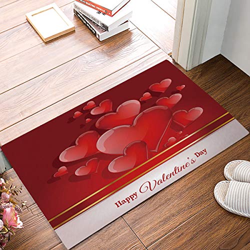 Happy Valentines Day Love Heart Shaped Pattern Tapete de piso Tapete de bienvenida Alfombras de baño, Tapete de puerta delantera antideslizante y absorbente, Tapete de piso lavable para entrada, patio von Lsjuee