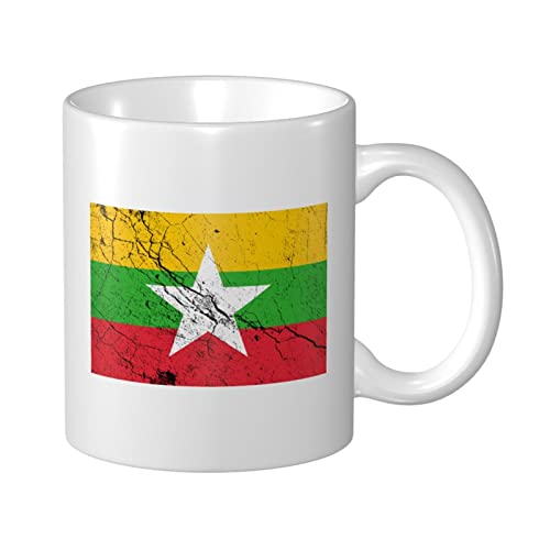 Kaffeetasse mit Flagge von Myanmar, Textureffekt, 11 oz, doppelseitig bedruckte Tassen, Teetasse für tolles Geschenk, Büro, Zuhause, Kaffeetassen von Lsjuee