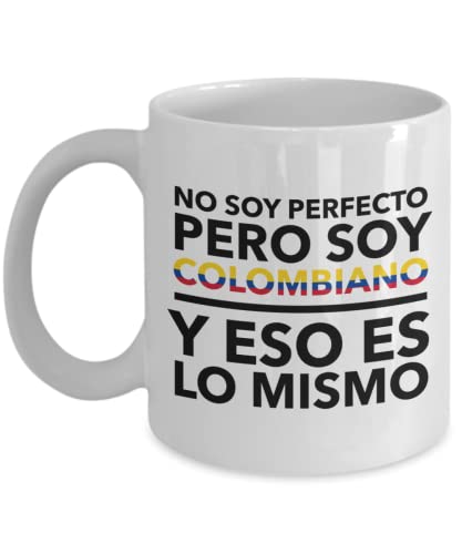 Kolumbianische Tasse - No Soy Perfecto Pero Soy Colombiano - Kolumbianische weiße (Flaggenbuchstaben) Tasse - Kolumbien-Geschenk - spanische Version von Lsjuee