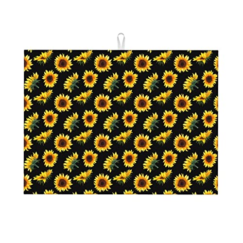 Küchen-Trockenmatte, Sonnenblume, Blumen, Pflanzen, Schwarz und Gelb, bedruckt, Geschirr-Trockenunterlage für Küchenarbeitsplatte (45,7 x 61 cm) von Lsjuee