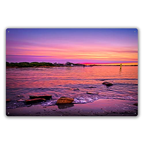 Landschaft Metall Blechschild Sonnenuntergang Strand Sonnenuntergang über dem Strand Vintage Blechschilder Ornament Wanddekoration Türschild für Küche Wohnzimmer Bar Café Büro Zuhause von Lsjuee