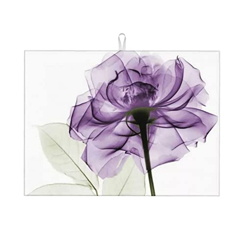 Lila Lavendelblüten Abtropfmatte für die Küchentheke, großes saugfähiges Abtropfgestell, super saugfähiges Mikrofaser-Abtropfpad 18 x 24 Zoll von Lsjuee
