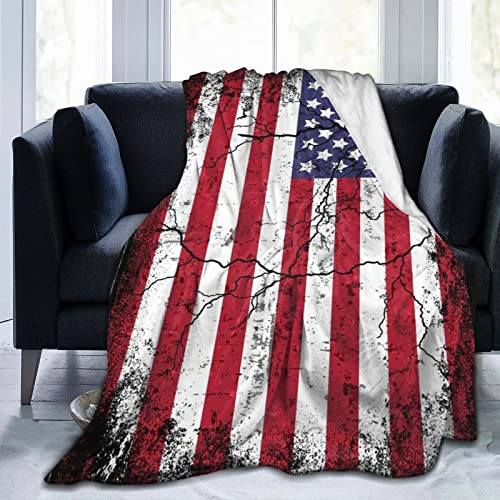 Lsjuee 3D-Drucker DIY Novely Amerikanische Flagge USA-Flagge Ultraweiche Micro-Fleece-Decke Klimaanlage Decke für Mädchen Frühling, leichte Dicke Flanell-Fleece-Überwurfdecken für Zuhause von Lsjuee