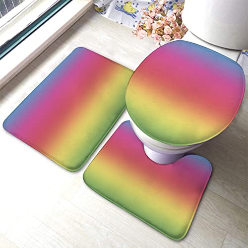 Lsjuee Badezimmerteppich-Set, 3-teilig, Aquarell-Regenbogen-Muster, Kunstdruck, waschbare Badteppiche, rutschfest, mit Rückenpolster, Konturteppich und Toilettendeckelbezug von Lsjuee