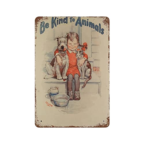 Lsjuee Blechschild aus Metall, Retro-Stil, Neuheit, Poster, Eisenmalerei, Be Kind to Animals, Vintage-Blechschild, Wanddekoration, Größe 20,3 x 30,5 cm von Lsjuee