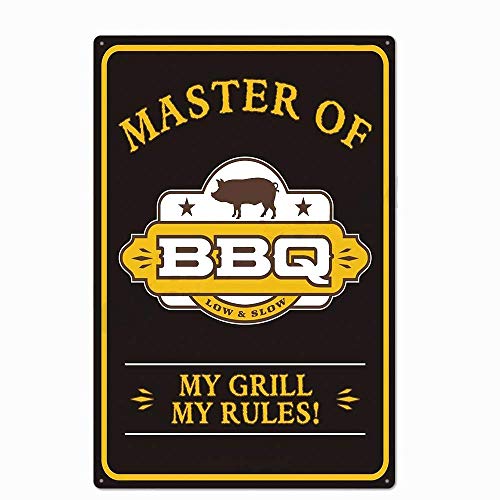 Master of BBQ Blechschild aus Metall, My Grill My Rules Retro-Metallblechschild, Wanddekoration für Zuhause, Küche, Outdoor, Café, Bar, Pubs, Garage, 40,6 x 30,5 cm von Lsjuee