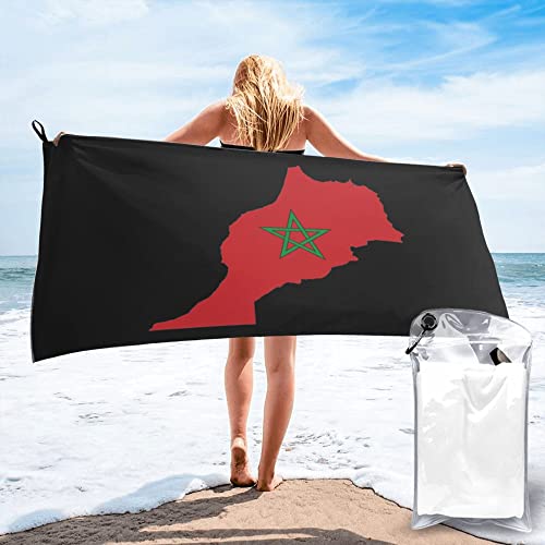 Lsjuee Mikrofaser-Strandtuch mit Marokko-Flagge, schnell trocknend, übergroße Handtücher, Decke für Reisen, Pool, Camping von Lsjuee