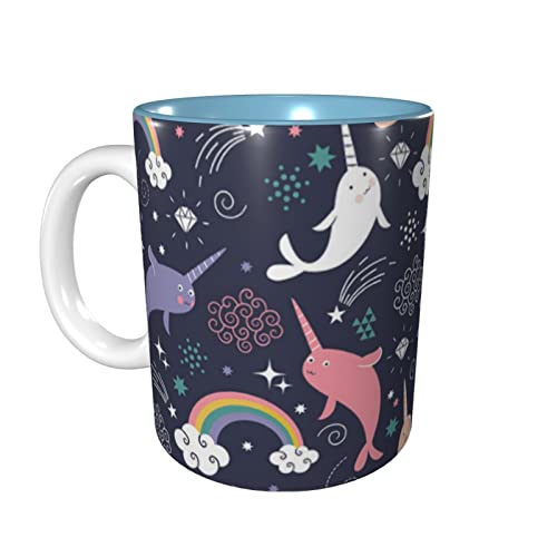 Lsjuee Niedliche Meerestier-Regenbogen-Kaffeetassen, 325 ml, Keramiktasse für Büro und Zuhause, Wasser-Teetasse, innen himmelblau von Lsjuee