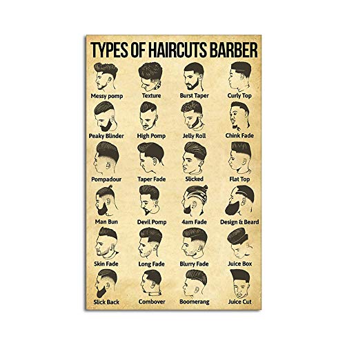 Lsjuee Types of Haircuts Barber Hair Stylist Haircuts Beards Barber Shop Decor Retro Metall Blechschild Vintage Schild für Home Coffee Wanddekoration 20,3 x 30,5 cm von Lsjuee