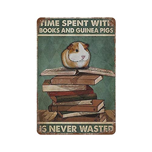 Meerschweinchen Time Spent with Books Meerschweinchen ist nie verschwendet Retro-Metall-Blechschild, Vintage-Aluminiumschild für Zuhause, Büro, Badezimmer, Kaffee, Wanddekoration, 14 x 20,3 cm von Lsjuee